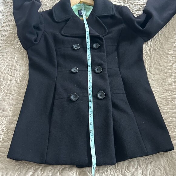 Gap Womens Black Double-Breasted Wool Blend Peacoat With Mint Satin Lining - Picture 6 of 9